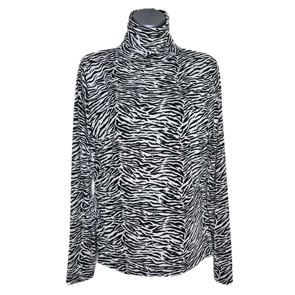 Mixit Stretch Zebra Print Flared Sleeve Turtleneck Top